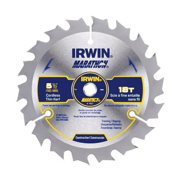 Irwin Marathon 5-1/2 in. Dia. x 10 mm Carbide Circular Saw Blade 18 teeth 1 pk