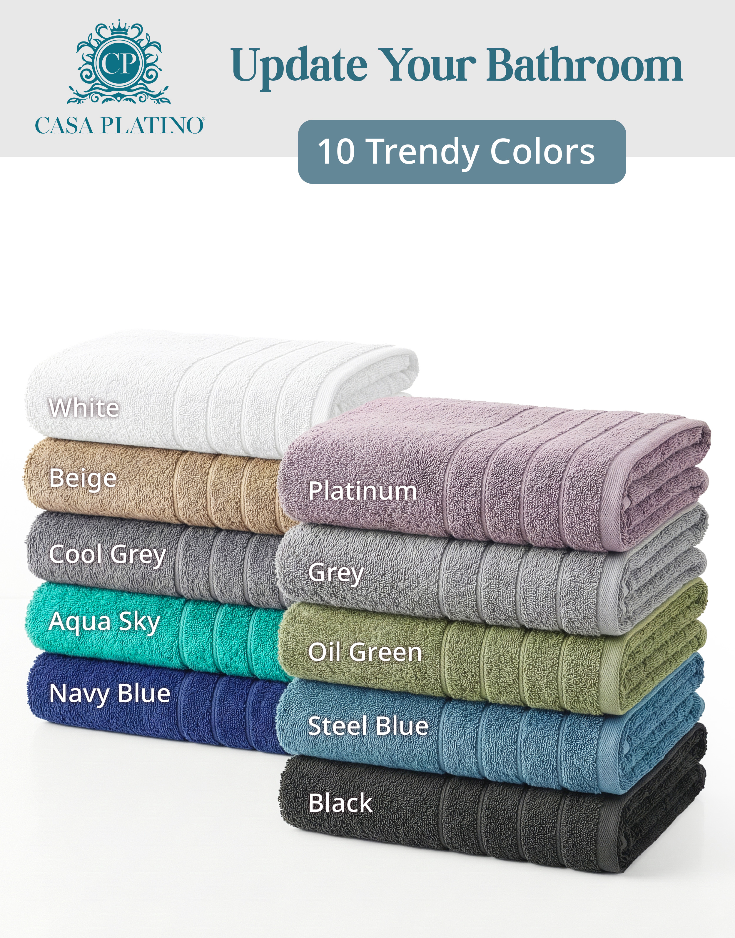 Casa Platino 100% Cotton Towel Set, 24-Piece Cool Grey photo 8