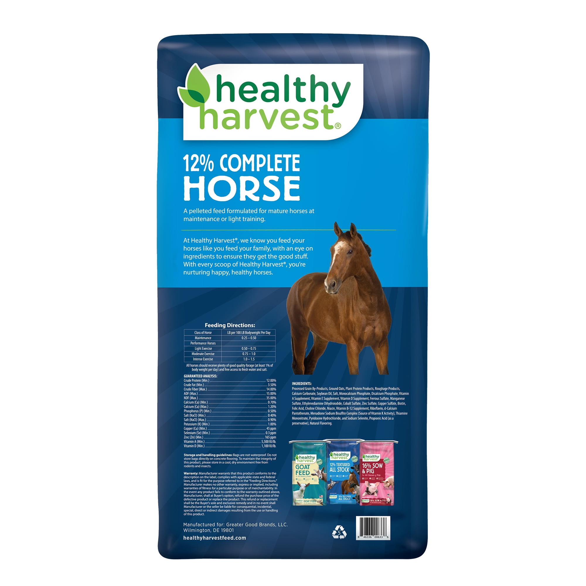 Healthy Harvest All Natural 12% Complete Horse Feed Pellets for Mature Horses, 40 lb Bag