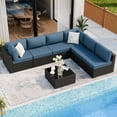 thumbnail image 2 of 7 Pieces Outdoor Patio Sectional Sofa Couch, Wicker Furniture Patio Conversation Sets with Washable Cushions & Coffee Table for Garden, Poolside, Backyard, 2 of 6