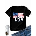 thumbnail image 4 of Women's T-Shirt Independence Day Patriotic USA Flag Short Sleeve Casual Tee Classic Crew Neck T Shirt for Women Black, L, 4 of 7
