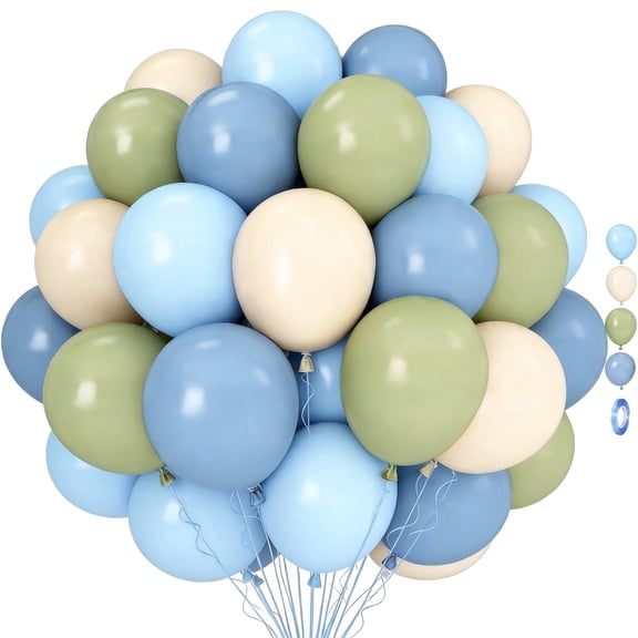 70PCS Olive Green Dusty Blue Beige Cream Latex Balloons, Sage Green and Blue Balloons for Birthday Wedding Party Decorations