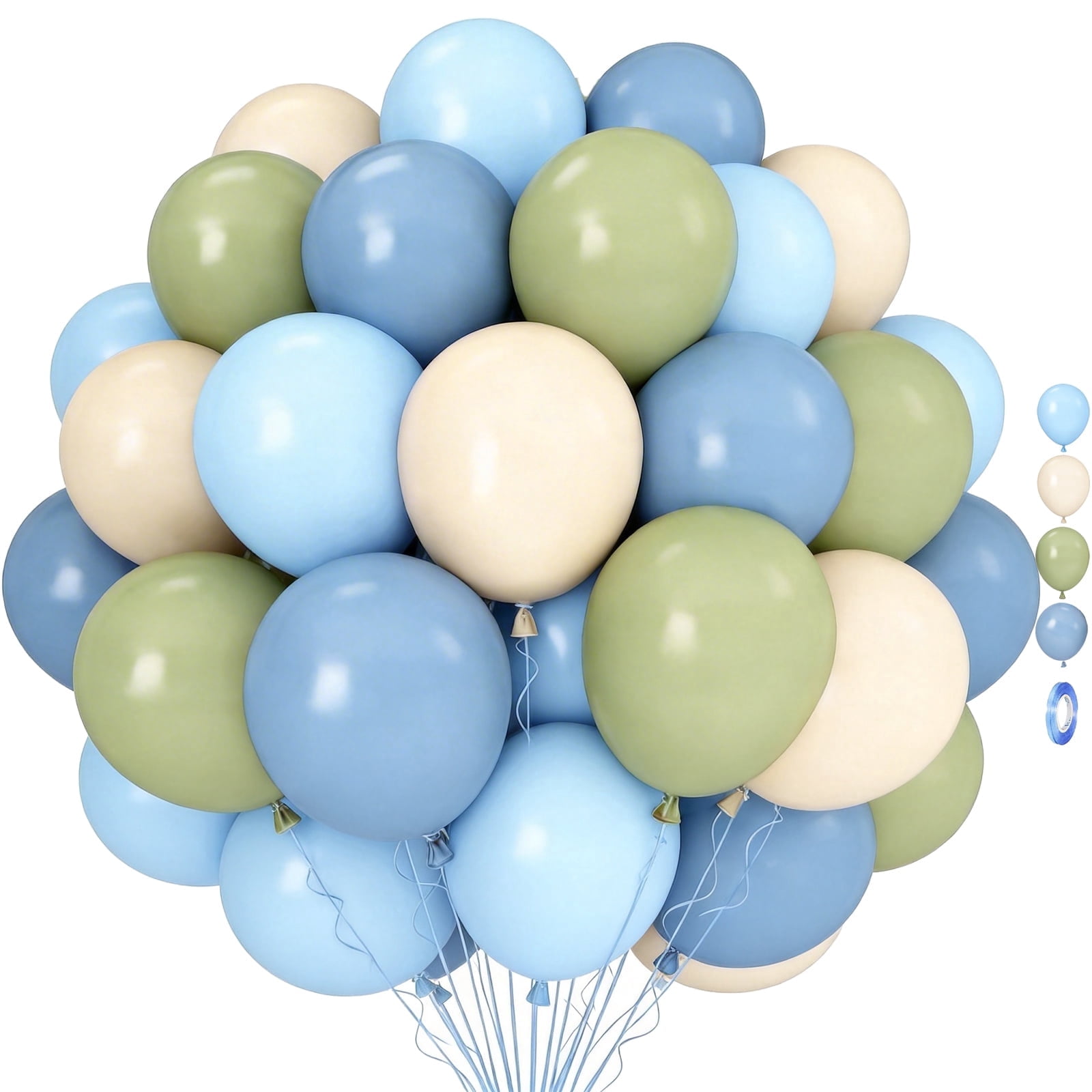 70PCS Olive Green Dusty Blue Beige Cream Latex Balloons, Sage Green and Blue Balloons for Birthday Wedding Party Decorations