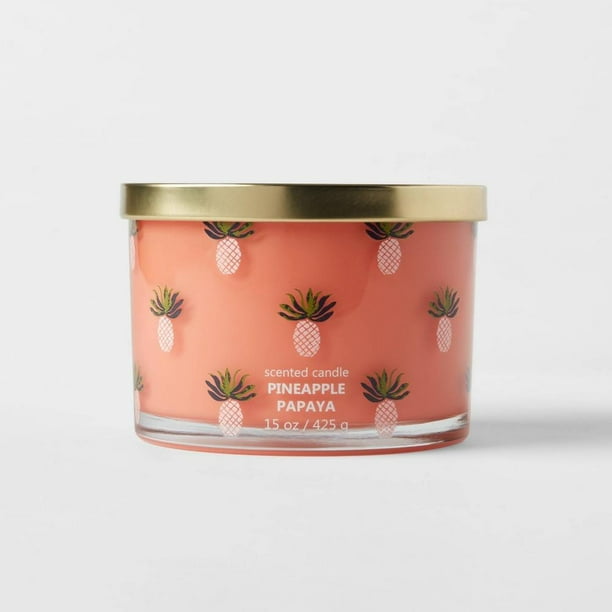 15oz Lidded Glass Jar Pineapple Print Pineapple Papaya Candle - Opalhouse -  Walmart.com