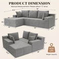 thumbnail image 2 of 96" L-Shape Modular Cloud Couch, 3-Seater Deep Seat Corduroy Sectional Sofa, Light Gray, 2 of 8