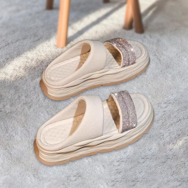 Sandalias de diapositivas para mujer perfecl Decoración de lentejuelas suave 37