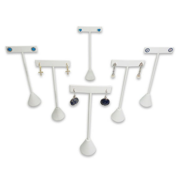 N'icePackaging 3 Qty White Leatherette 6.75" High Free-Standing Earring T-Stand Display, T Shape Holder for Tradeshow, Home Business, Promotion, or just for Home