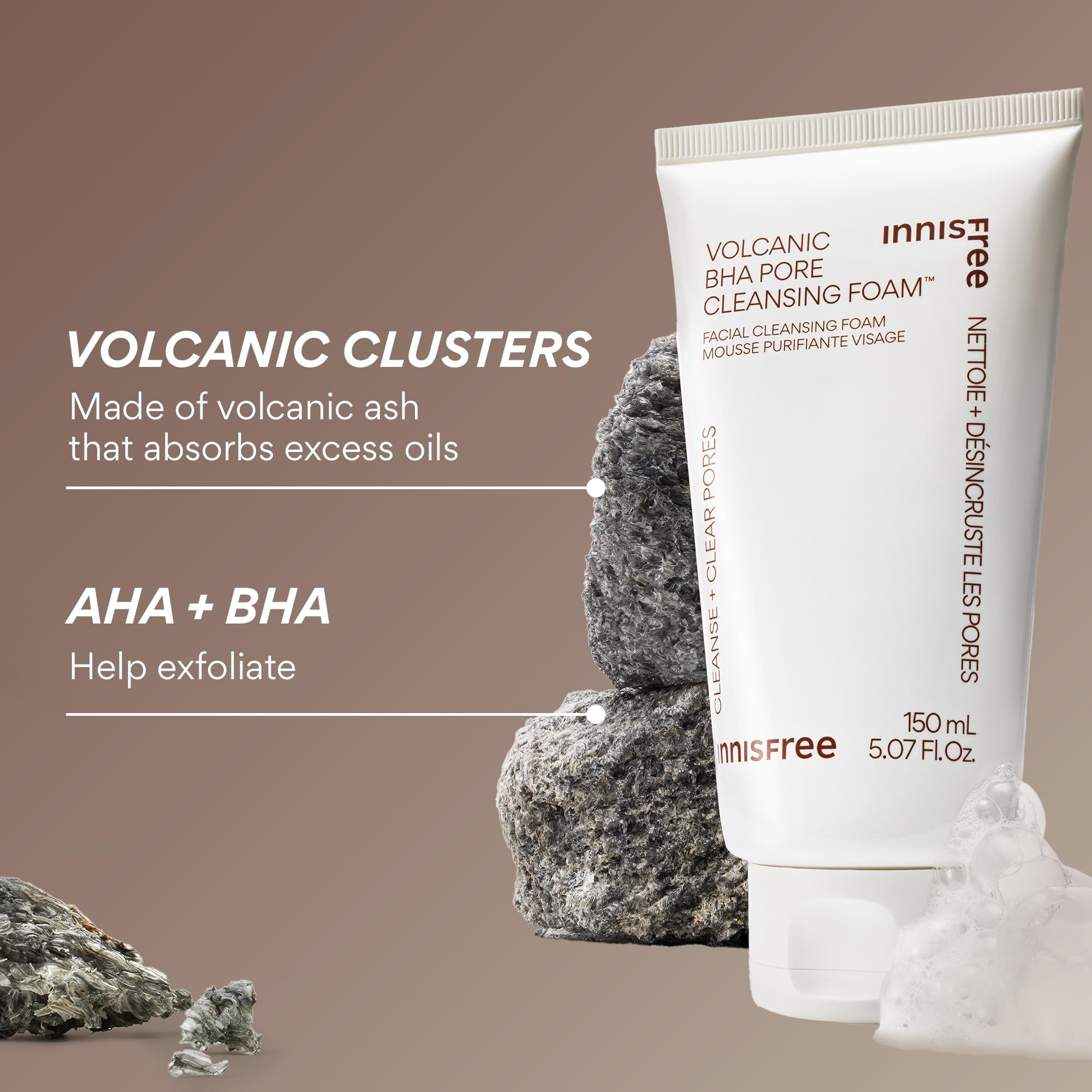 innisfree Volcanic BHA Pore Cleansing Foam with Salicylic Acid, Sulfate Free, Exfoliating Korean Cleansing Foam