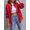 Red, variant on Women's Casual Denim Jacket Frayed Hem Ripped Long Sleeve Jean Jacket With Pockets Red S