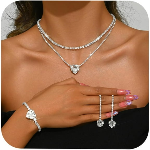 Rhinestone Necklace Silver Bridesmaid Earring Wedding Jewelry Sets for Brides Prom Jewelry Set for Women