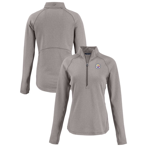 Women's Cutter & Buck Heather Gray Pittsburgh Steelers Peshastin Eco Fleece Recycled Tri-Blend Raglan Half-Zip Jacket