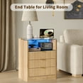 thumbnail image 6 of Elegant Fluted Nightstand with LED Light & Charging Station, 3-Drawer Glass Top Bedside Table for Bedroom, Office, Living Room, Oak, 6 of 6