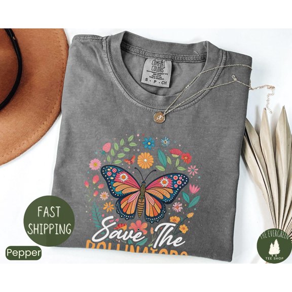 Velto Monarch Butterfly Save the Pollinators Wildflower Nature Lover T-Shirt Graphic Fullsize S-5XL Shirt