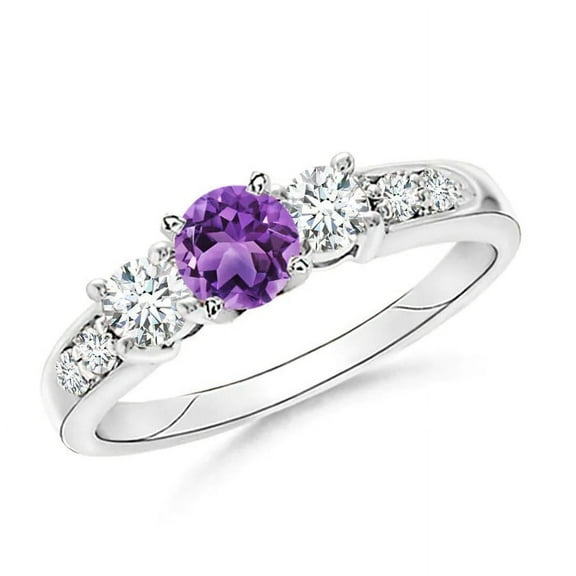 Three Stone Amethyst 0.75 Ctw Gemstone 925 Sterling Silver Women Engagement Ring Jewelry