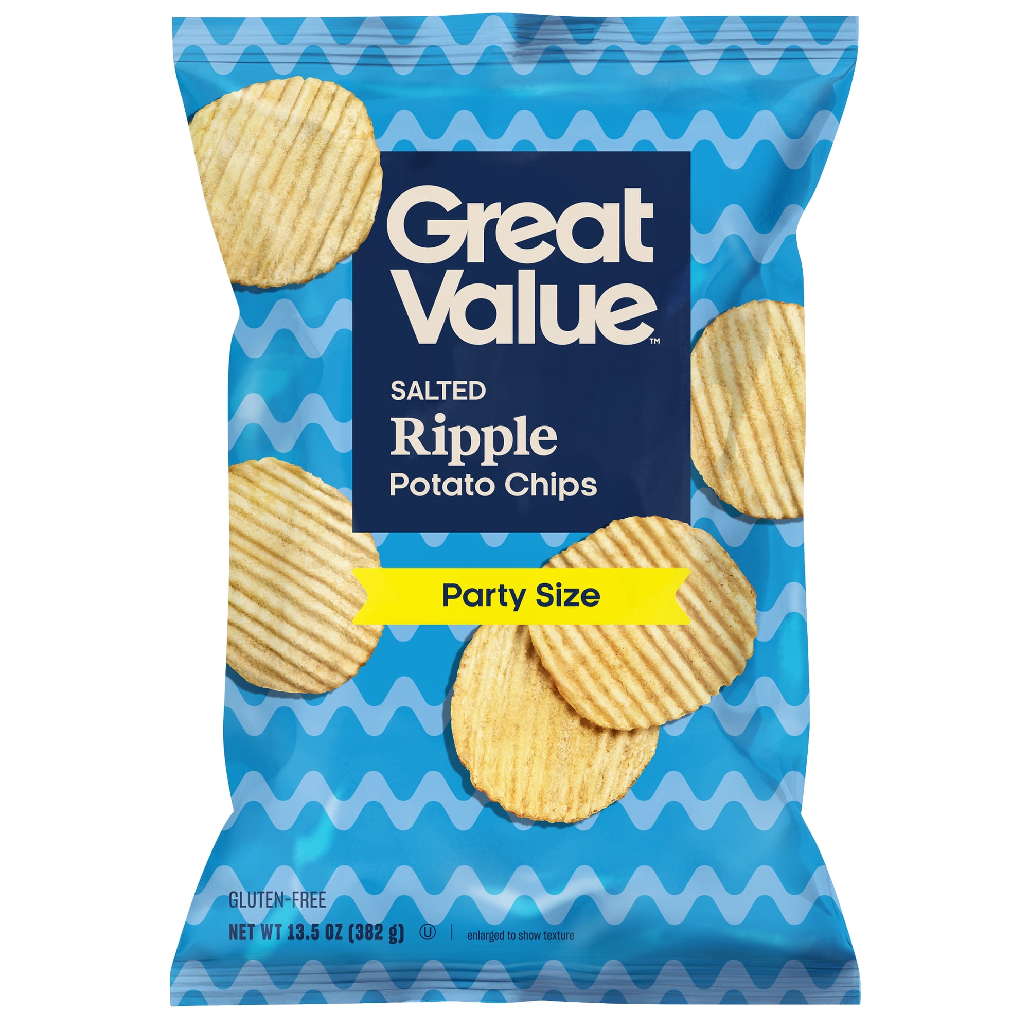 Great Value Original Rippled Potato Chips Party Size, 13.5 oz