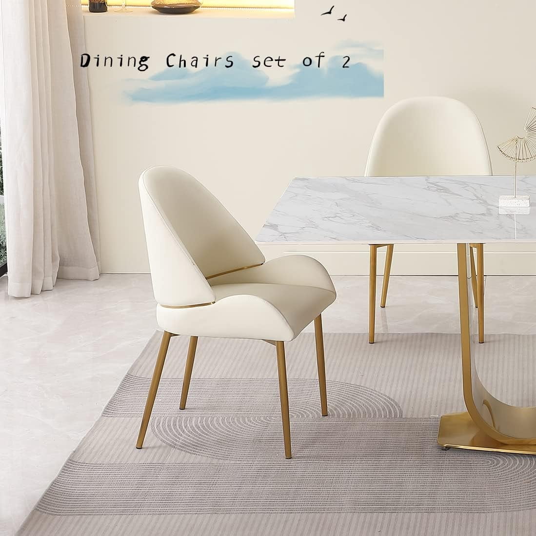 Montary Contemporary Dining Chairs Set of 2 - Waterproof PU Leather Seats, Beige Metal Legs for Kitchen/Office