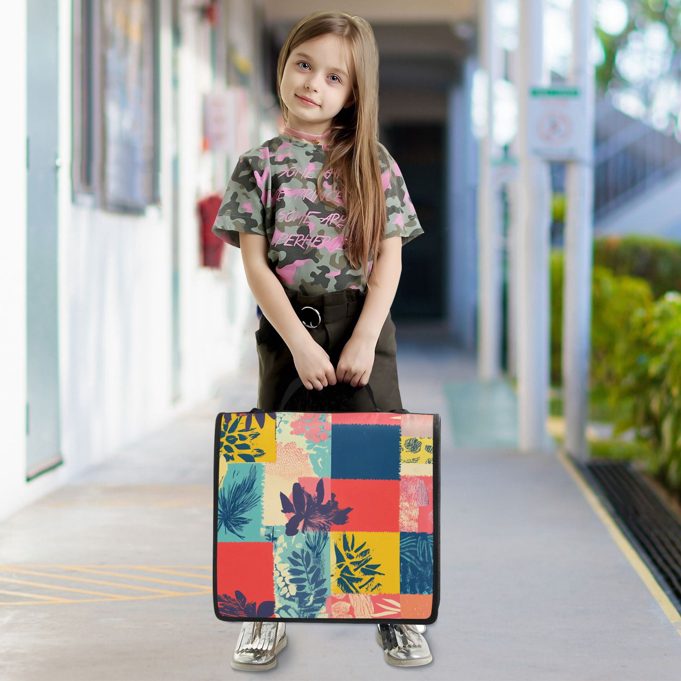 3 Ring Zipper Binder with Shoulder Strap Waterproof Trapper Keeper 2 Inch D-Ring 500 Sheets Capacity Colorful Block Doodle
