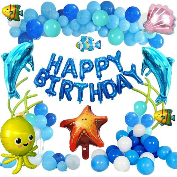 YANSION Under The Sea Party Decorations, Ocean Theme Party Supplies with Dolphin Octopus Starfish Shell Blue Happy Birthday Balloons for Boys Baby Shower