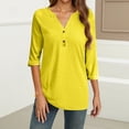 thumbnail image 4 of Hearthz Women Plus Size 3/4 Sleeve Casual Tunic Tops V Neck Henley Shirts Solid color Ladies Summer Tops Fall Button V-Neck Womens Blouses Plus Size, 4 of 4