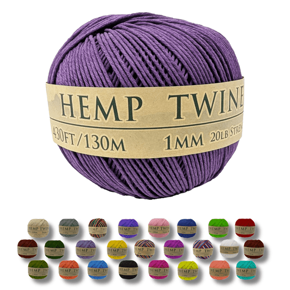 Hemptopia Purple 1mm Natural Hemp Twine ball – Hemp String for Arts & Crafts, Jewelry Making, Macrame, Gardening, DIY Projects, Craft Twine, 420ft