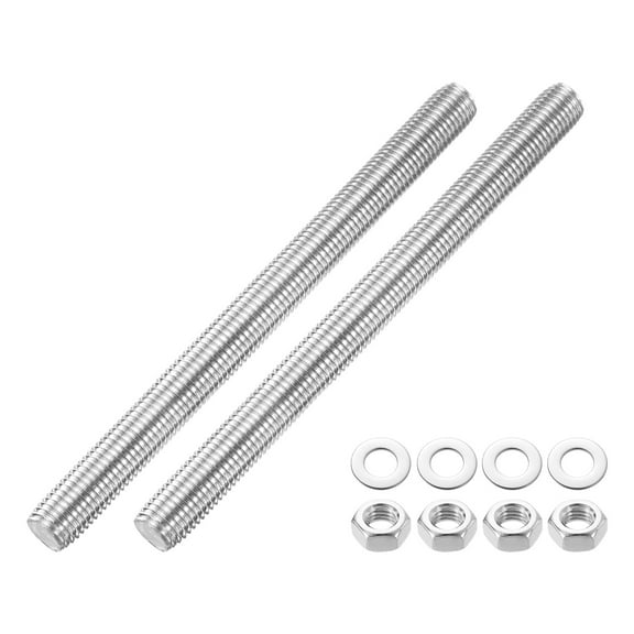 2 Pack Fully Threaded Rod, M16 x 200mm 201 Stainless Steel Right Hand Threads Rods with Nuts and Flat Washer