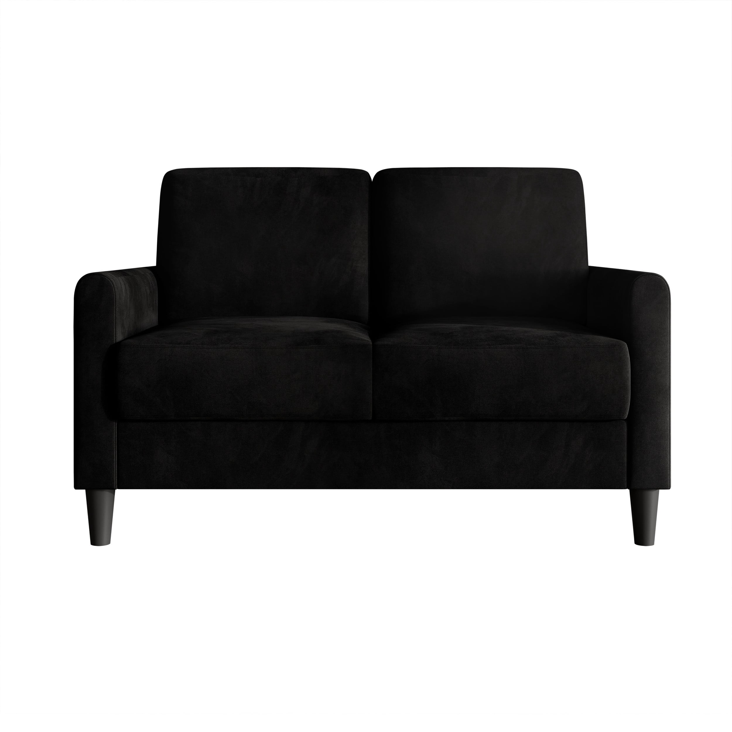 Home Design Goliad Velvet Arm Loveseat with Pocket Spring, Soft Cushions, Clean Lines Design, Black