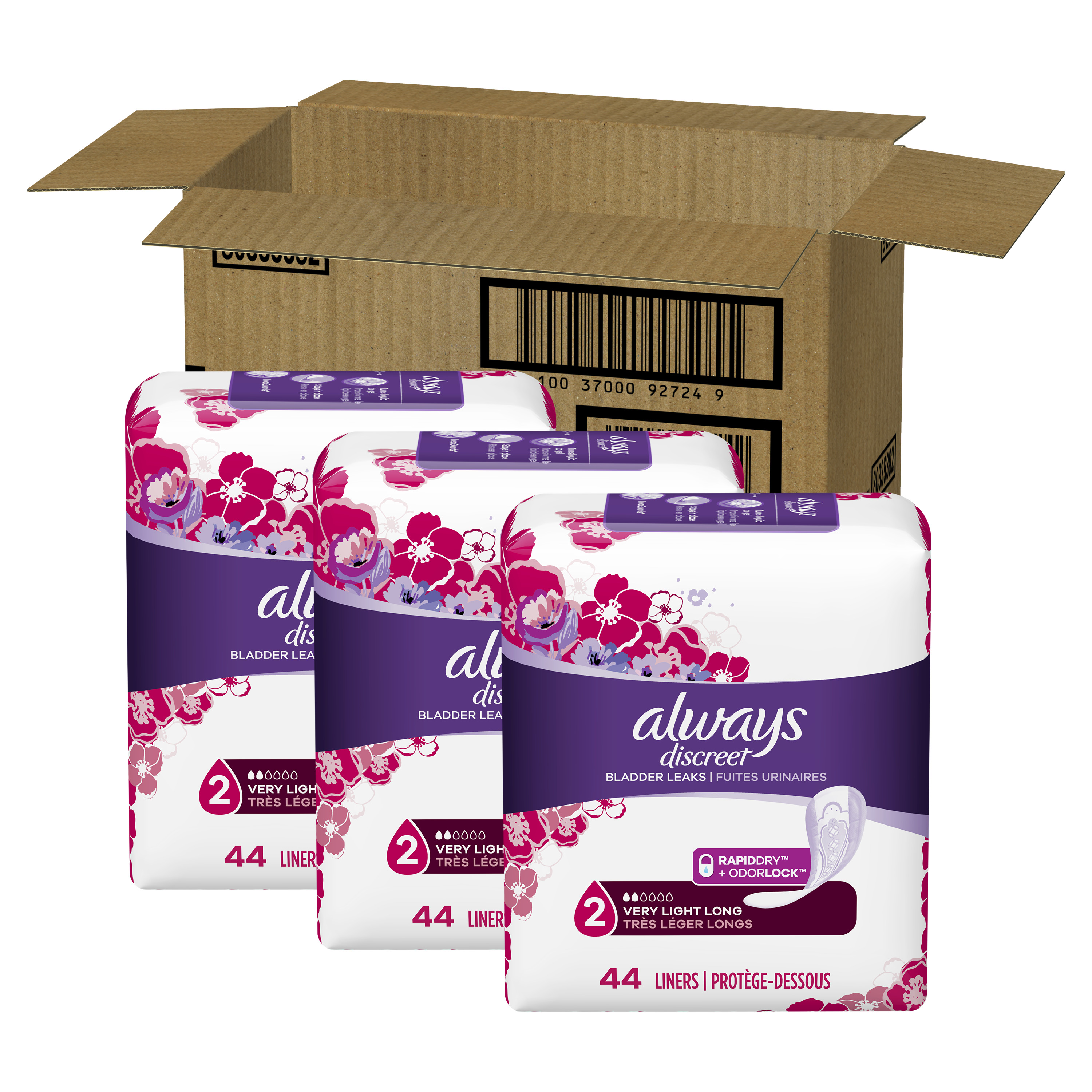 Always Discreet Incontinence Liners, Very Light Absorb, Long, 132 ct