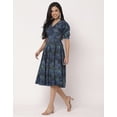 thumbnail image 3 of Moomaya Printed Cotton Flared Dress, V-Neck Puffed Sleeves Maxi Dress For Women, 3 of 8