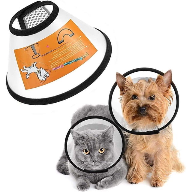 Postoperative Protection, Lightweight Plastic Elizabethan Collar with Hook and Loop Design, Adjustable Recovery Pet Cone for Preventing Biting and Licking (M)