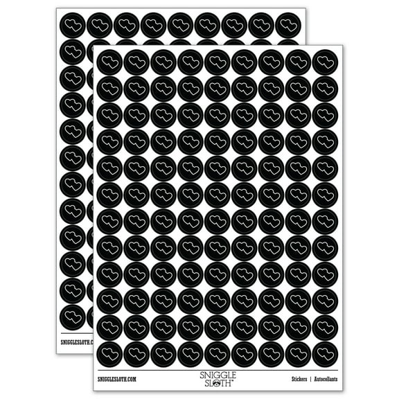 Double Heart Symbol Outline 200 Round Stickers - Black - Gloss Finish - 0.50" Size