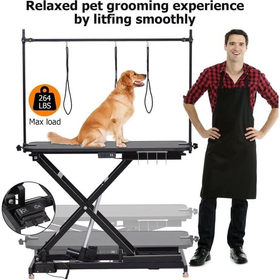 Historyli 47Inch Electric Lift Dog Grooming Table, Heavy Duty Adjustable Height Table with Grooming Arm, Black