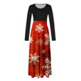 thumbnail image 5 of WXLWZYWL Women's Christmas Dresses Casual Vintage Print Round Neck Long Sleeve Dress Outs Fall Winter Dresses Loose Maxi Dresses, 5 of 5