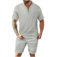 thumbnail image 3 of cllios Mens Tracksuit Summer 2 Piece Outfits Casual Zipper V Neck Shirts with Shorts Sets Short Sleeve Sweatsuits Waffle Workout Sets, 3 of 6