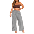 thumbnail image 2 of Asxite Plus Size Womens Pajamas Pants High Waist Striped Seersucker Wide Leg Loose Sleepwear, 2 of 5