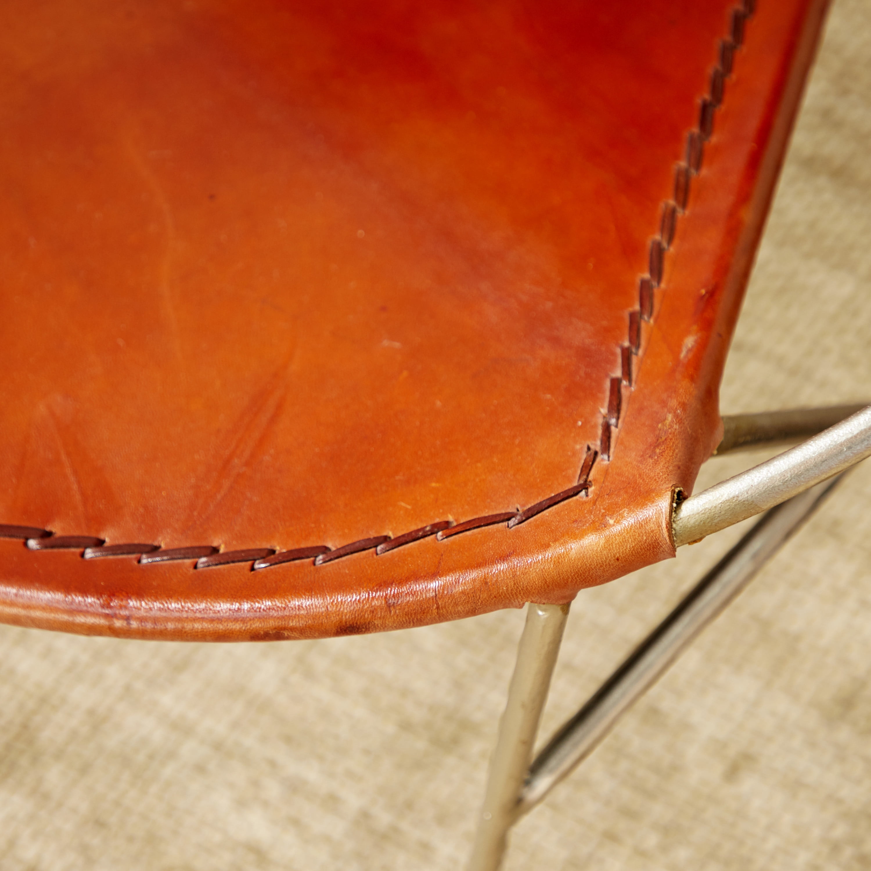 DecMode Leather Lounge Chair with Silver Frame, Brown, Set of 2