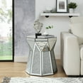 thumbnail image 2 of Modern Drum Style Coffee Table with Mirror Crystal Accents and Polygonal Silver Trim, 20-Inch Low Profile Luxury Living Room Furniture, 2 of 9
