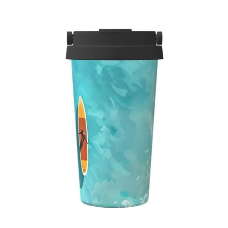 

Uemuo Tranquil Ocean Canoe Journey Print Carry Insulated Coffee Mug Travel Mug with Hidden Handle Insulated Coffee Flask Leak-proof Travel Mug Insulated Mug for Office