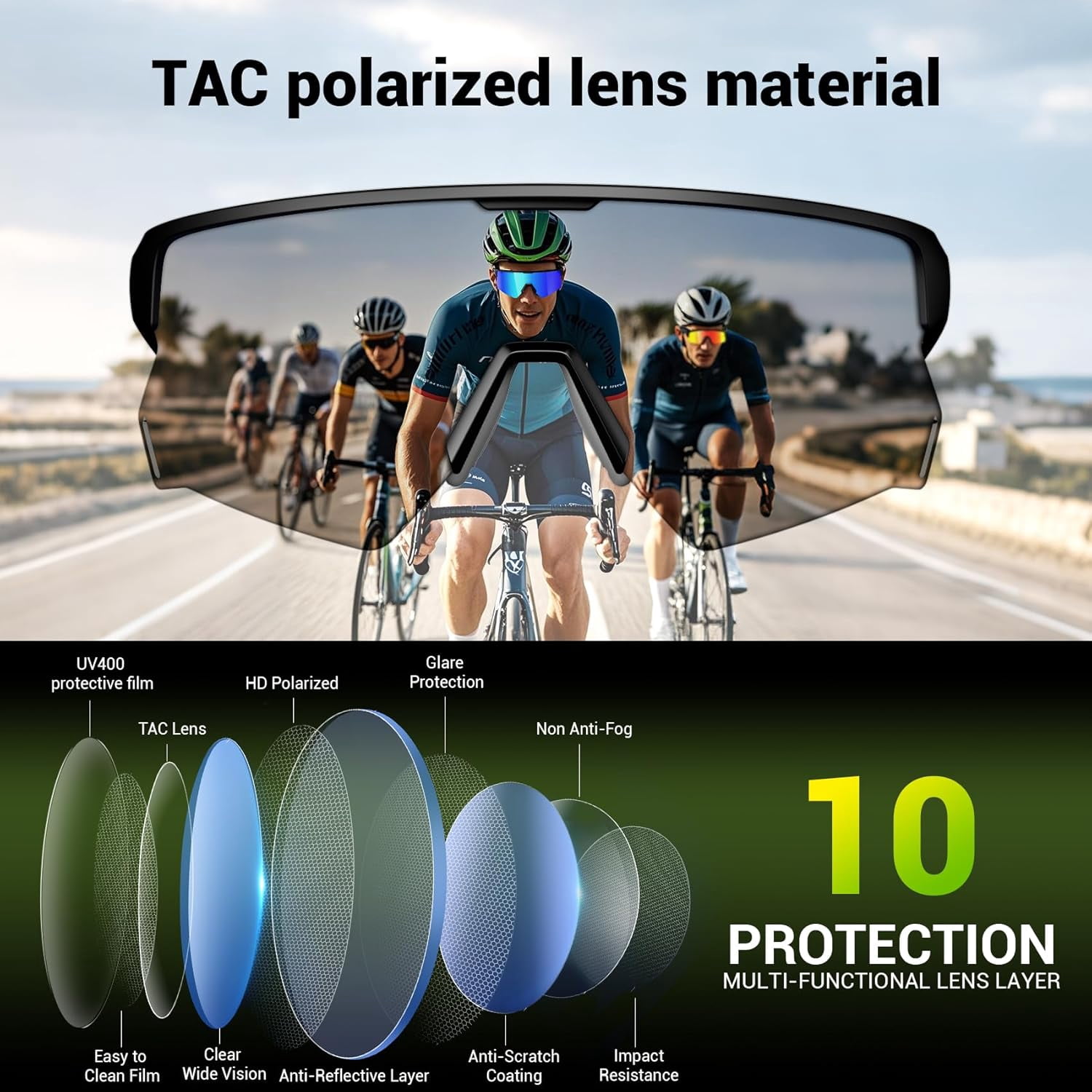 Blackview AI Smart Audio Sunglasses with Bluetooth: Polarized Sports Glasses for Men & Women, Built-in Speaker & Mic, Voice Control, UV400 Protection for Cycling Running Driving