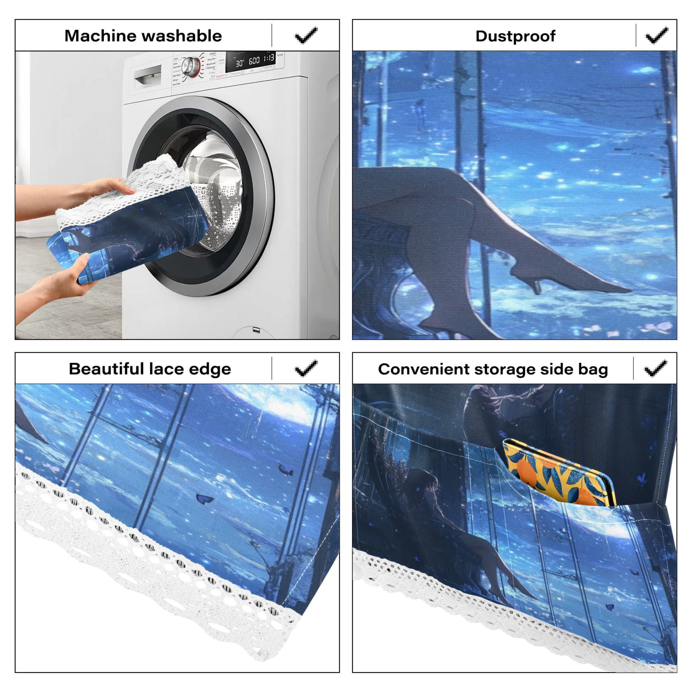 WOBOGO Princess Enjoying The Moon Pattern Washing Machine Cloth Dryer Refrigerator Top Cover Protective Non-Slip Mat For Kitchen Laundry