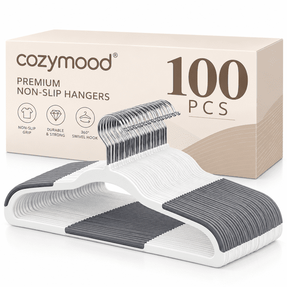 Cozymood 100 Pack Non Slip Plastic Clothes Hangers Rubber Pads, White