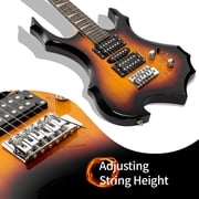 Glarry Burning Fire Beginner Electric Guitar Kit w/ Accessories for Beginner, Brown