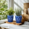 thumbnail image 6 of BUYMAX Ceramic Plant Pots, 6 inch Indoor Plant pots with Drainage Hole and Saucer, Flower Pots, Set of 2, Leaf Embossed - Blue Glaze, 6 of 6