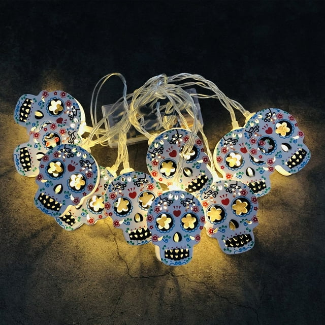 AYktou Halloween Decorations,Halloween Lights,Night Light Hanging Halloween Skull Light String Decoration Light 10LED Lights Light String