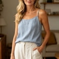 thumbnail image 7 of Sheghy Cotton Tank Top Women 100%Cotton Linen Blend Crew Neck Cami, Solid Split Hem Sleeveless Casual Tank Blue M, 7 of 7