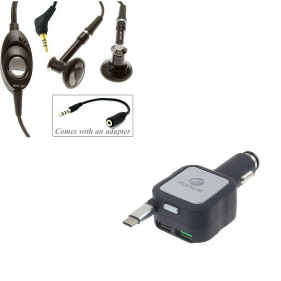 Retractable Car Charger w 2.5mm to 3.5mm Adapter Headset V4R for Acer Liquid Jade Primo - Alcatel PulseMix, 7, Idol 5S 5 4S - ASUS Zenfone V Live, ROG Phone, AR 5z 4 Pro - Blackberry Key2