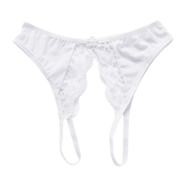 HUITKMM Seamless Cotton Underwear Women Womens Open File Thong Transparent Mesh Front and Rear Open File Lace Edge Low Waist Panties