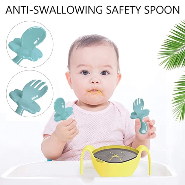 Juego de cucharas y tenedores para bebés Juego de cubiertos para bebés de fácil agarre Cuchara y tenedor de entrenamiento para la autoalimentación del bebé