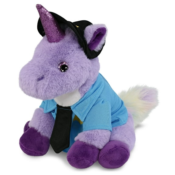 DolliBu Purple Unicorn Police Officer Plush Toy – Super Soft Unicorn Cop Stuffed Animal Dress Up Cop Uniform and Cap Outfit, Fluffy Unicorn Policeman Toy Plush Gift for Kids – 9 Inches