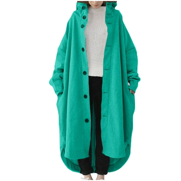 Babysbule Fall Jackets for Women Clearance Women's Solid Color Hoodie Buttons Long Sleeve Sweatshirts Long Loose Coat Tops With Pockets Women's Tops Blouse