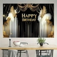 thumbnail image 2 of Roaring 20's Happy Birthday Backdrop Black and Golden Retro 1920s Birthday Photography Background White Gold Feathers Vintage Art Birthday Party Decorations Banner Supplies Photo Booth Props, 2 of 5
